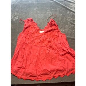 Lucky‎ Brand Eyelet Tank Top Sleeveless Blouse Red Womens Size 1X